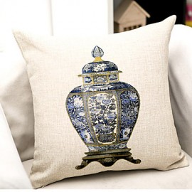 Elegant Bottle Patterned Cotton/Linen Decorative Pillow Cover