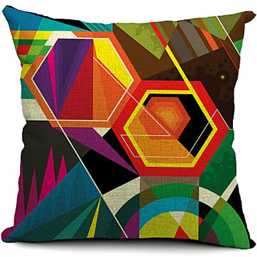 Colorful Geometric Polygon Cotton/Linen Decorative Pillow Cover