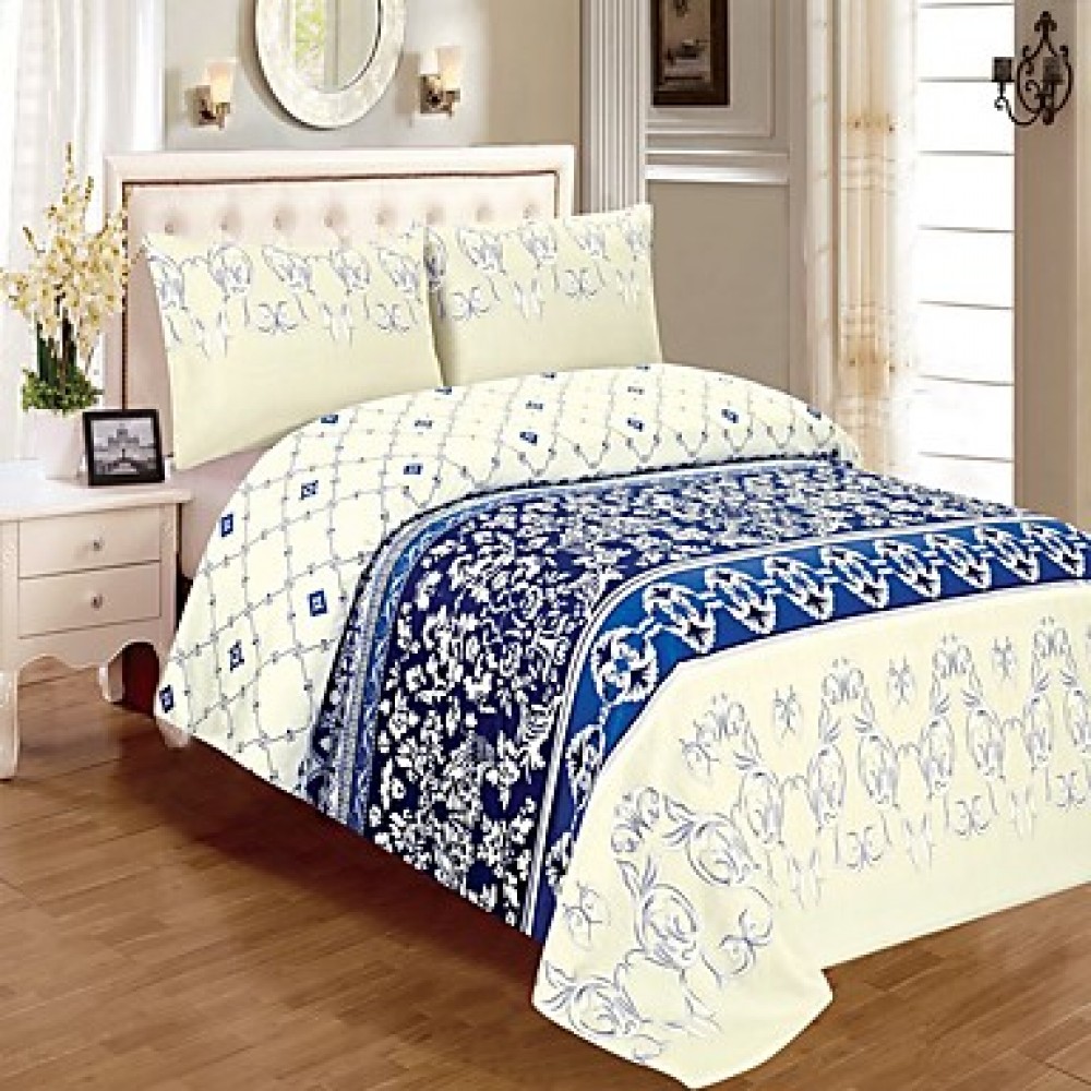 Dark blue and white pattern 100% Microfiber Printed Sheet Sets Queen