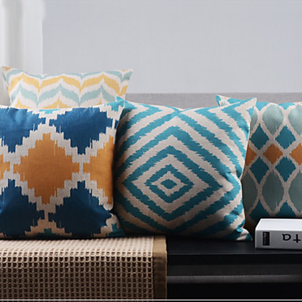 Cotton/Linen Pillow Cover , Geometric Country