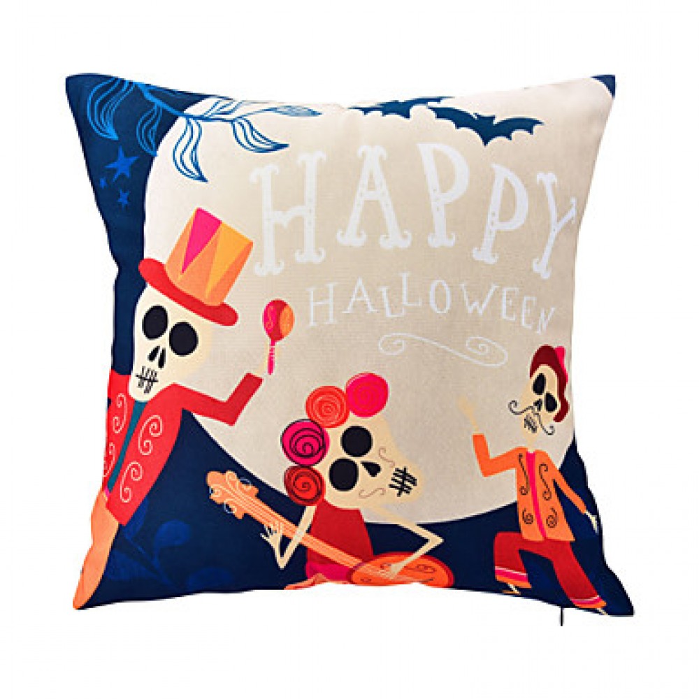 1 pcs Blue Skull Polyester Halloween Prints Accent/Decorative Pillow With Insert 18x18 inch